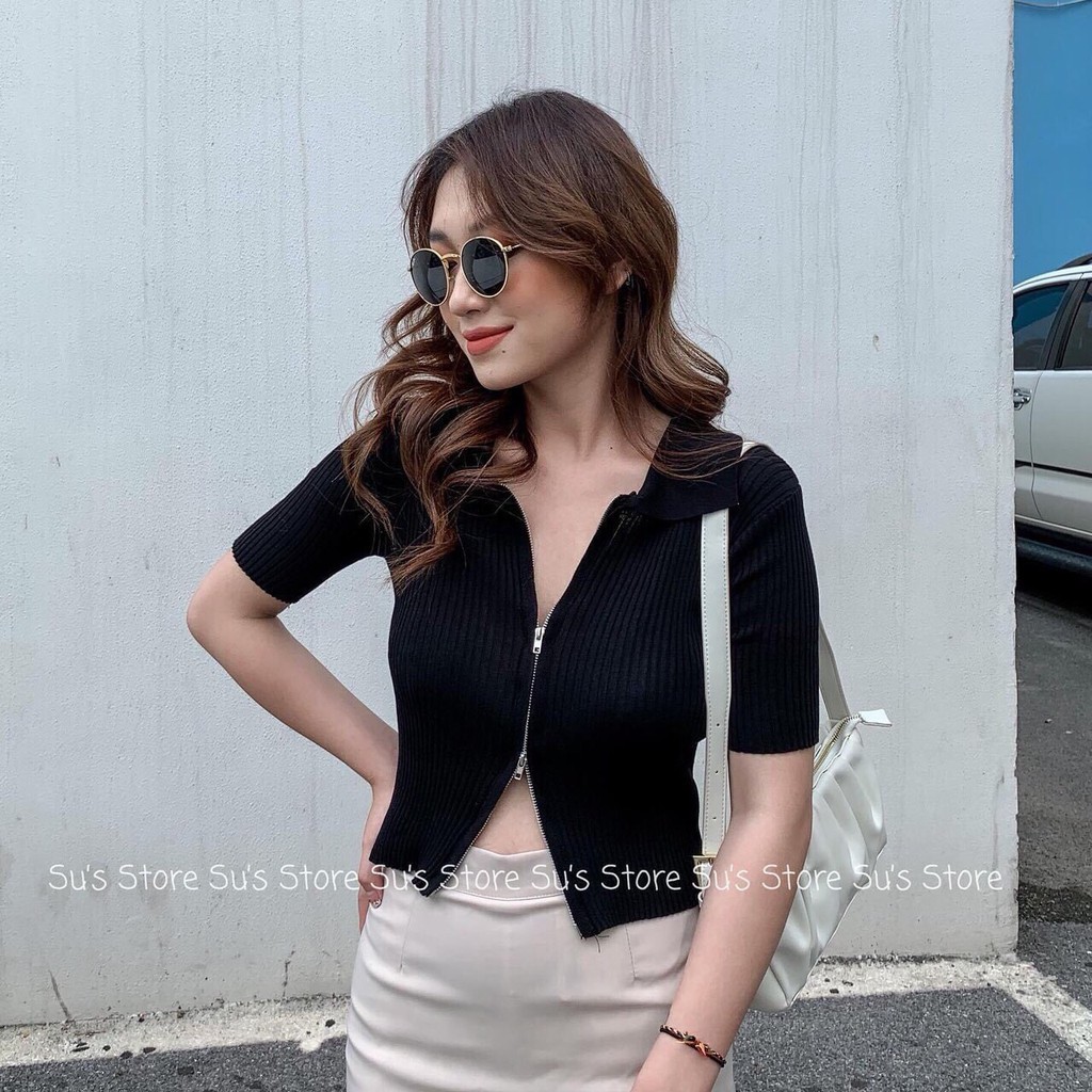 áo croptop khóa kéo lửng