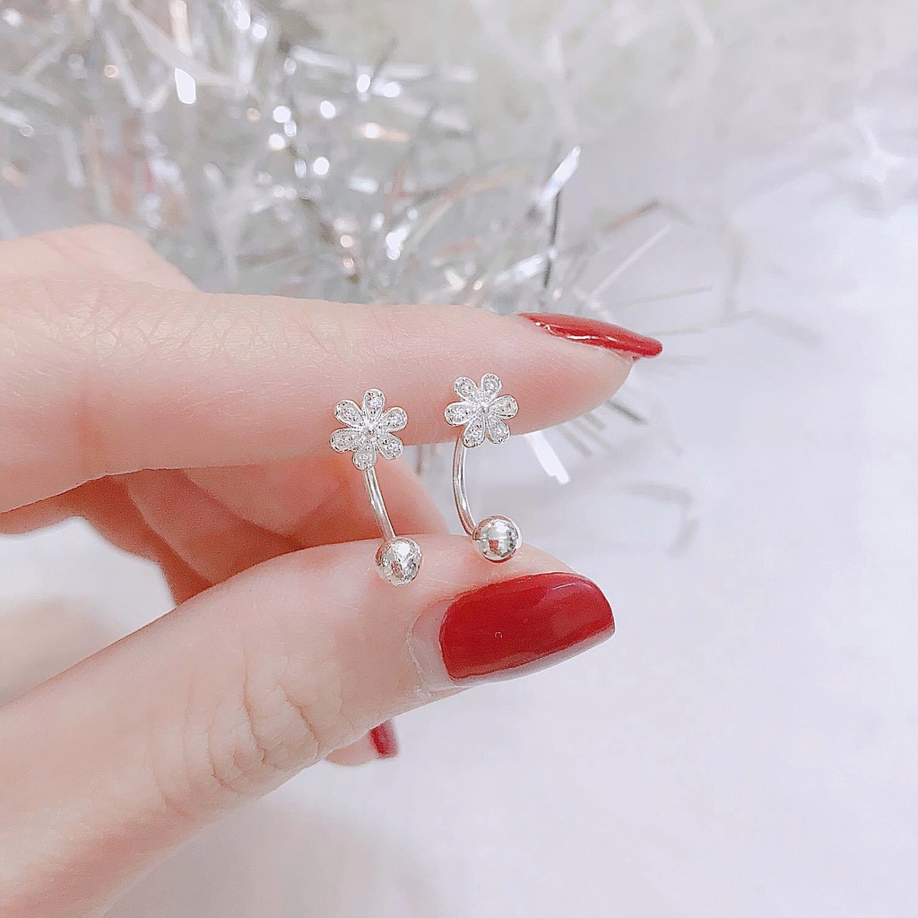Bông Tai Bạc Ta CaoBac Jewellery Cho Nữ Đính Đá Thiết Kế Hình Hoa Đá Chốt Bi Cong Xoắn