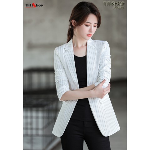Aó vest Blazer nữ Titishop ANN240 Sọc Trắng Luxury