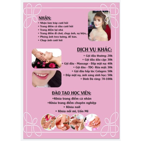 Bảng giá dịch vụ, nail, menu mica đế để bàn in theo yêu cầu khổ a4