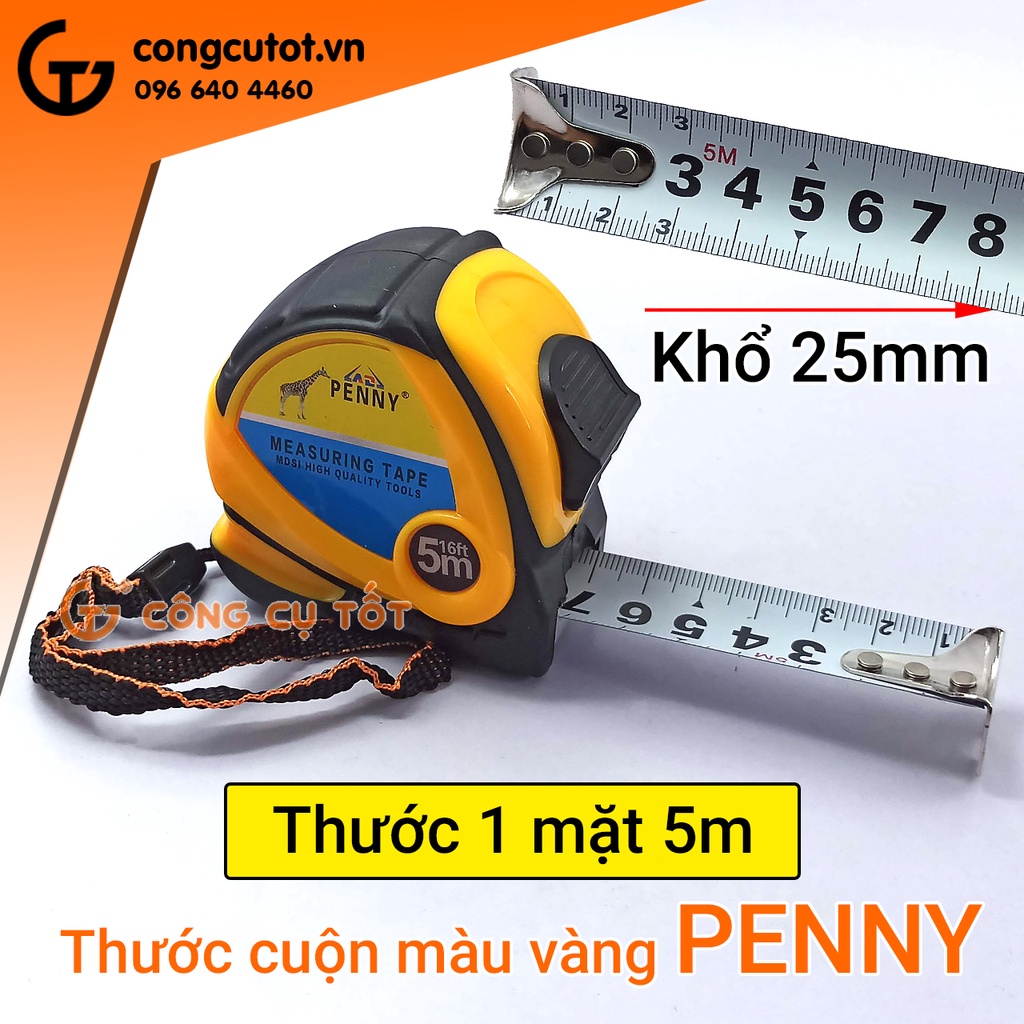 Thước cuộn công trường 5m khổ 25mm bọc cao su chịu va đập