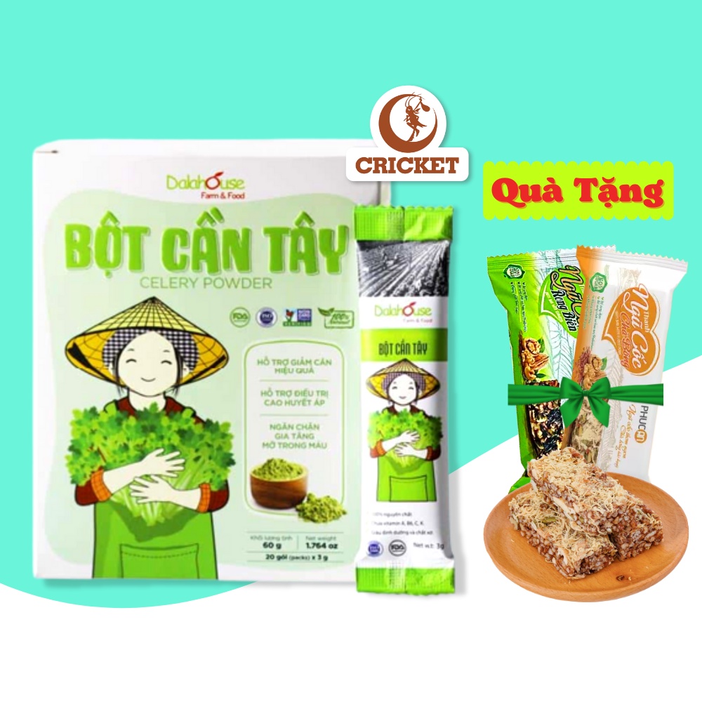 Bột Cần Tây Nguyên Chất Dalahouse 60g (20 gói x 3gr) Detox Cơ Thể - Tặng kèm thanh ngũ cốc ăn kiêng giảm cân hiệu quả