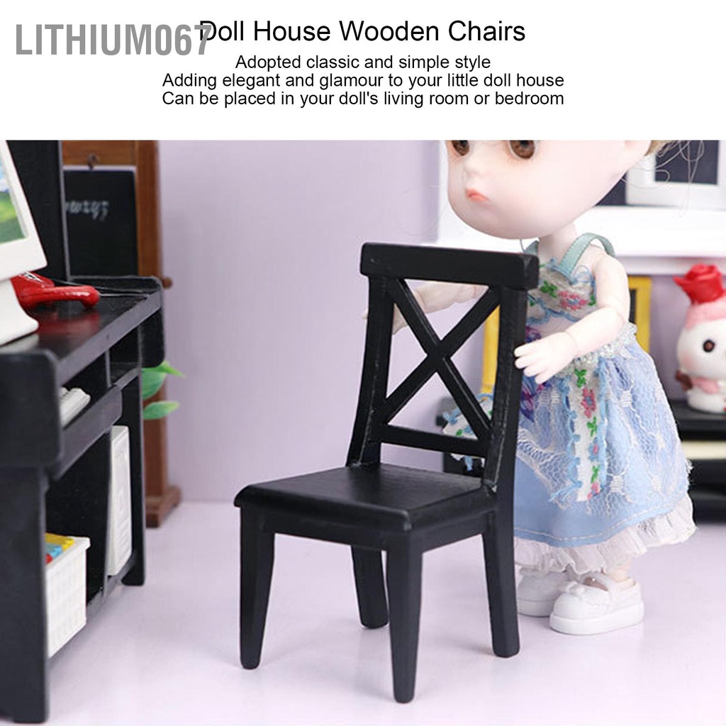 Mô Hình Ghế Gỗ Màu Đen Trang Trí Nhà Búp Bê Tỉ Lệ 1: 12