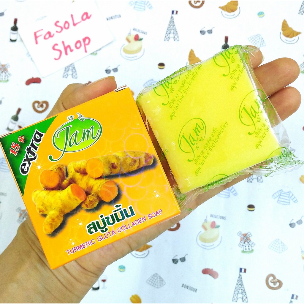 Xà phòng cám gạo/nghệ Thái Lan JAM RICE MILK SOAP 65g 🇹🇭 xà bông sữa, tinh chất gạo/nghệ trắng sáng da