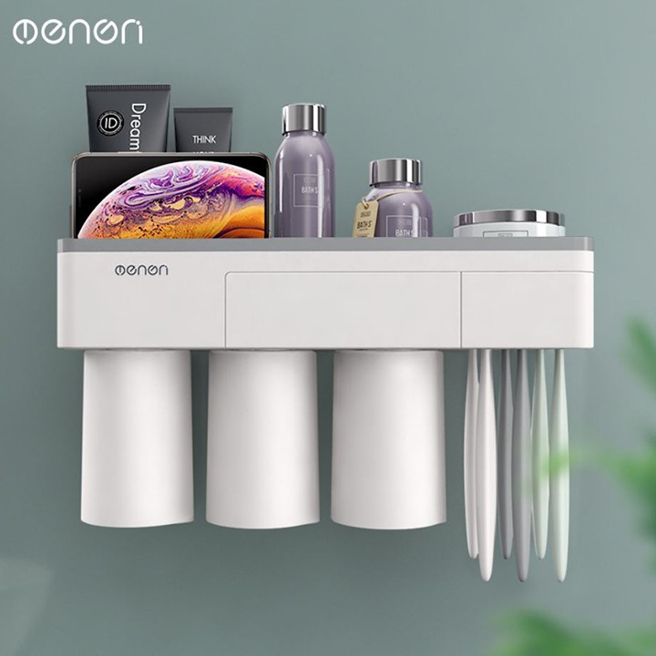 Kệ để đồ đánh răng ENON cao cấp cốc hít mẫu 3 cốc