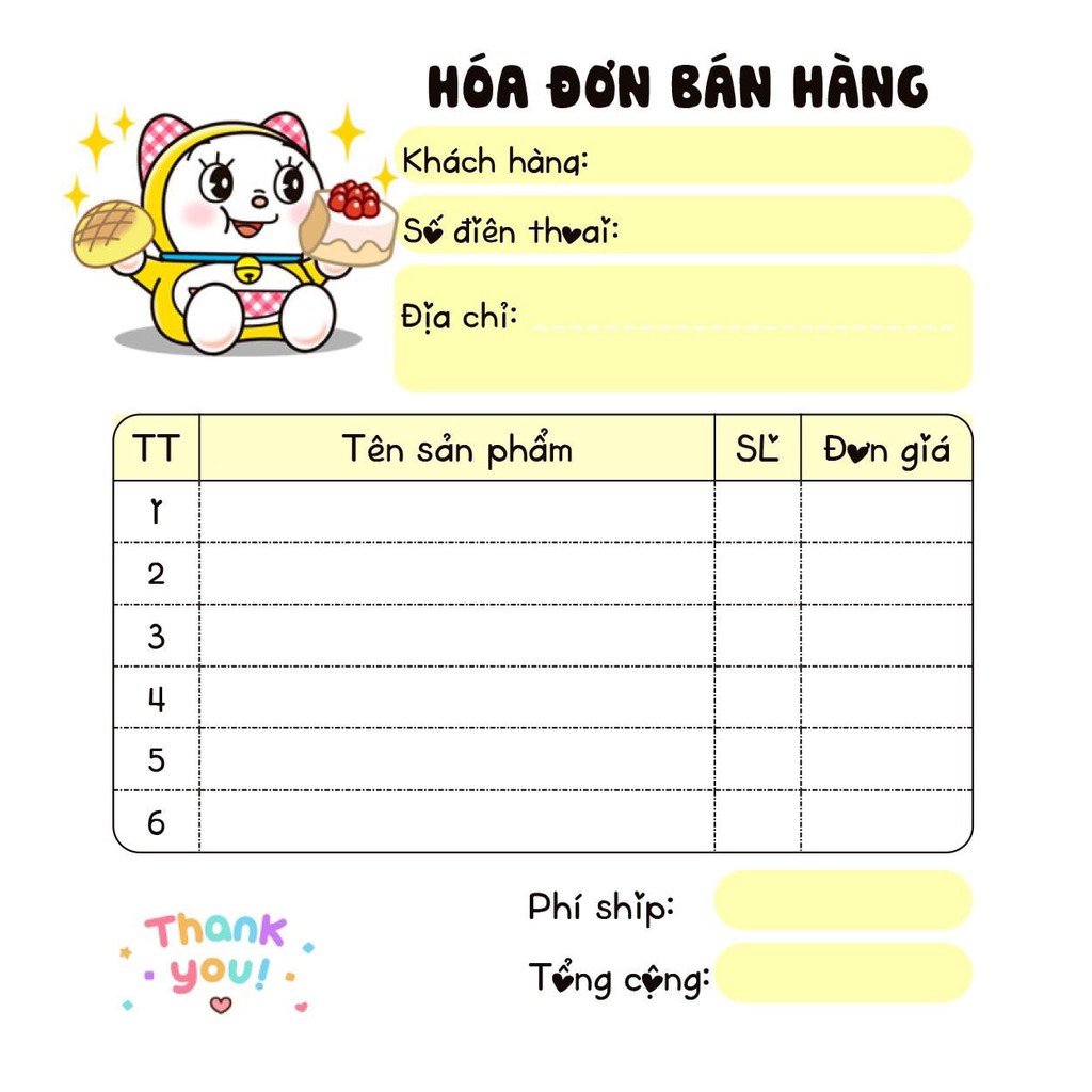 [MUA 10 CUỐN TẶNG 1 CUỐN]  Hoá đơn bán hàng mini 1 liên dễ thương