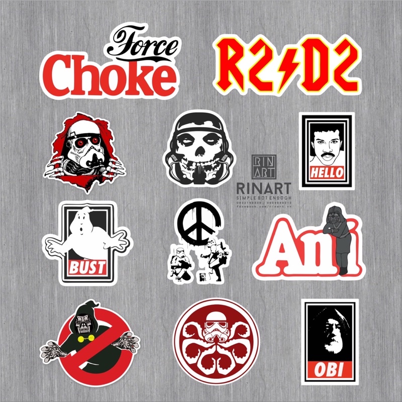 SET 11 STICKER SIÊU CHẤT DÁN TRANG TRÍ ĐT LAPTOP VALI TƯỜNG TỦ KỆ MŨ BẢO HIỂM XE MÁY NOTEBOOK