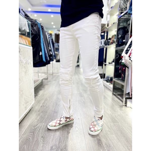 Quần Jean Bò Nam Wash Mài Bạc Rách Nhăn Gối Phối Khoá Ống Phong Cách Streetwear QJ43P