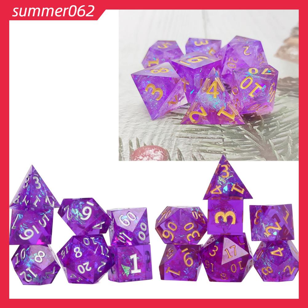 Summer062 7 cái Xúc Xắc Đa Diện Bộ Epoxy Nhựa Màu Tím Tinh Tế Đánh Bóng Trò Chơi Bảng cho Tiệc Nhập Vai