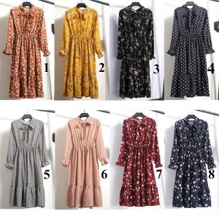 Đầm chiffon dài tay in hoa thời trang nữ tính