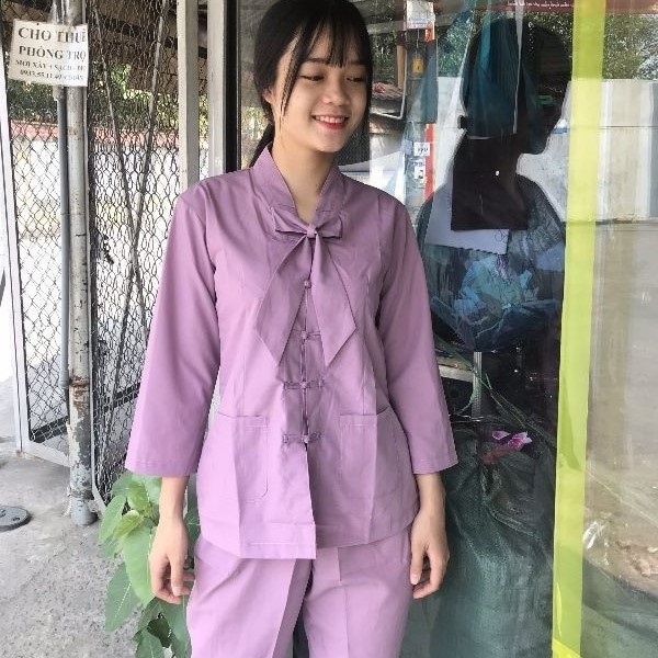 Quần Áo nữ Phật Tử, đồ lam Đi Chùa mẫu LA HÁN NƠ mã A39A