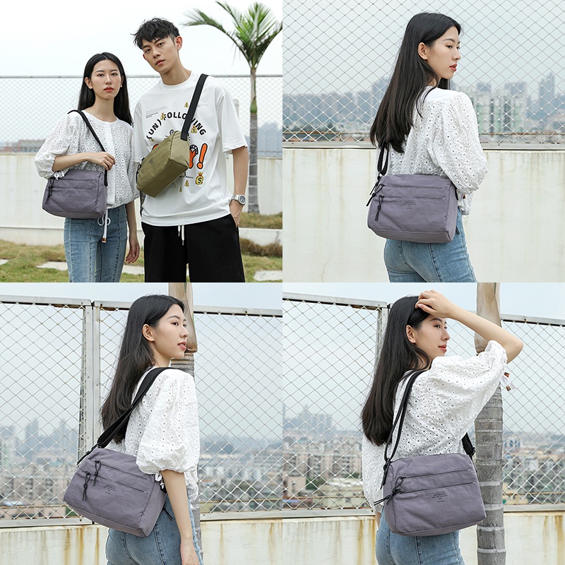 Túi Đeo Chéo Hình Vuông Chất Liệu Nylon Dày Chống Thấm Nước Có Khóa Kéo Tiện Dụng Cho Nữ