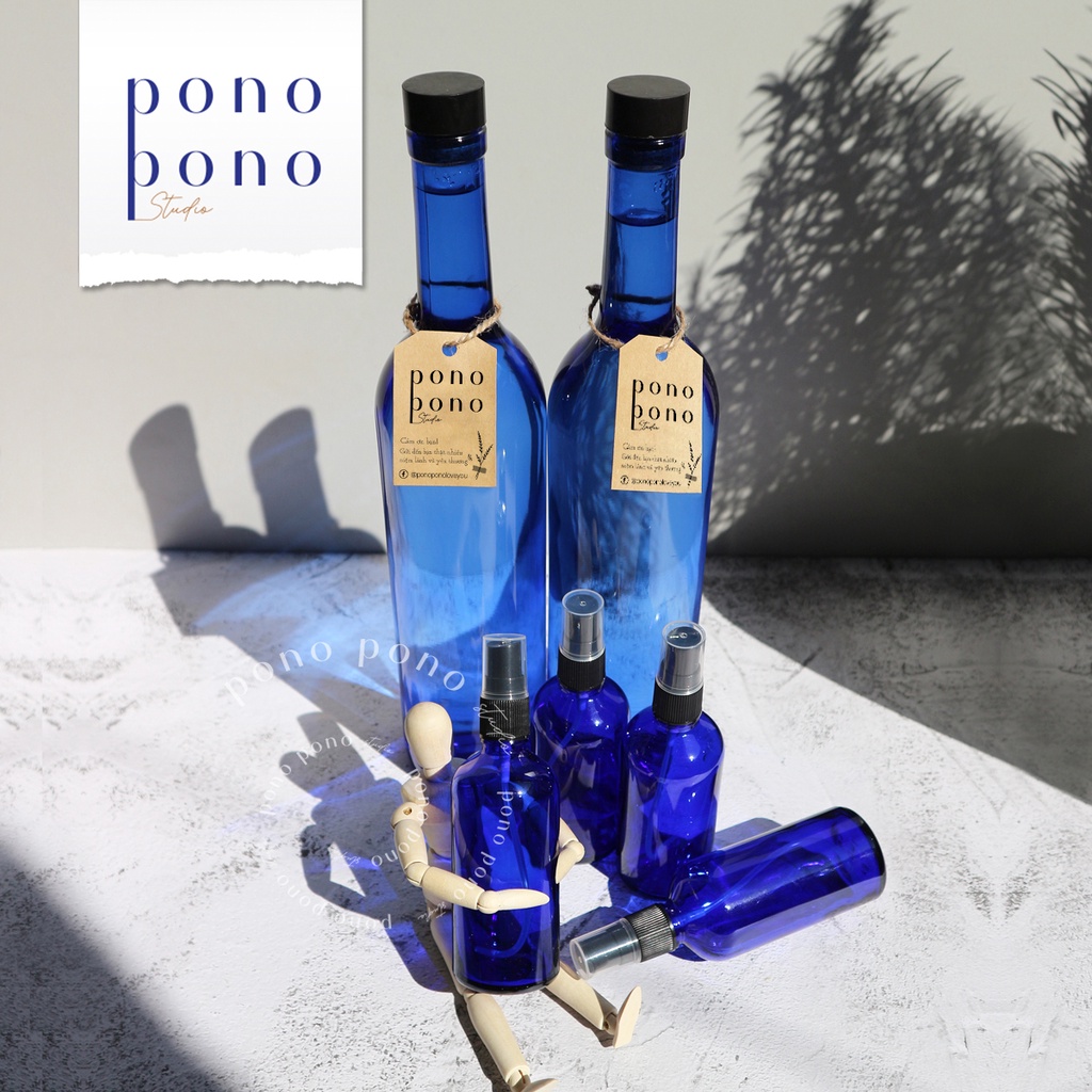 Chai Thái Dương Lam Thủy dung tích lớn 1L  Blue Solar Water | Chai Thủy Tinh Xanh Dương Ho'oponopono
