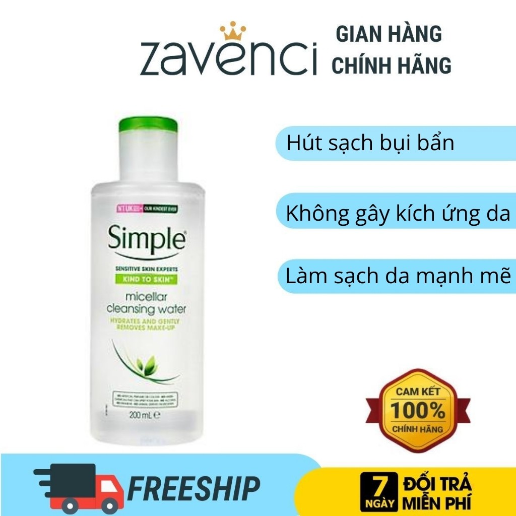 Nước tẩy trang Simple Kind to Skin Micellar Cleansing Water mọi loại da 200ml - ZAVENCI Official | BigBuy360 - bigbuy360.vn