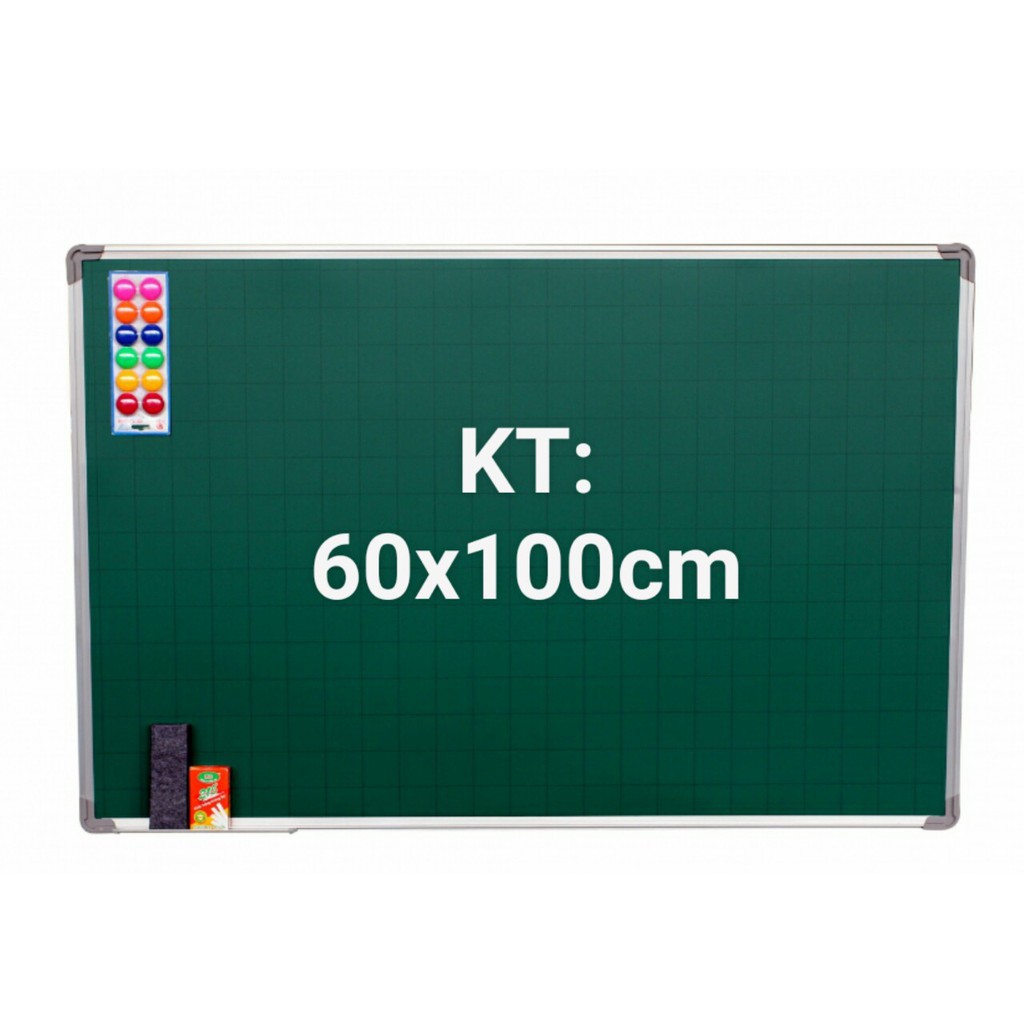 Bảng từ xanh viết phấn 60x100cm (Tặng 6 viên nam châm chuyên dụng, 1hộp phấn và 1 bông lau bảng)