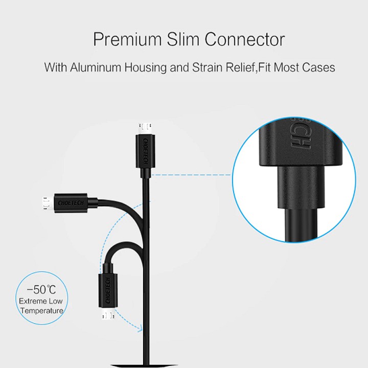 Dây cáp sạc nhanh 2.4A CHOETECH S-MT009 / S-MT009L cho Android / iPhone / iPad dài 1M - Hàng chính hãng