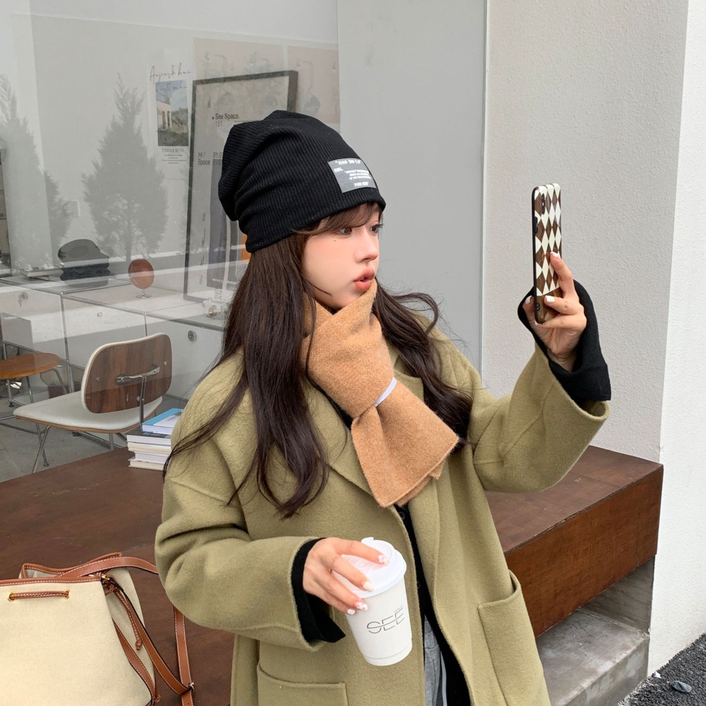 Khăn quàng cổ len màu trơn mịn , style Hàn Quốc