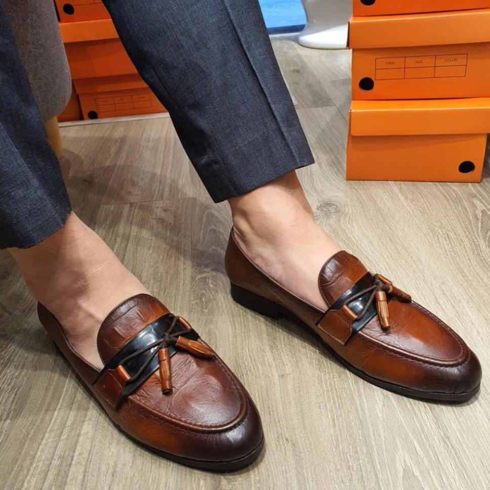 Giầy lười da nam cao cấp da bò thật bảo hành 12 tháng kiểu dáng Tasseled Loafer - Mã T181