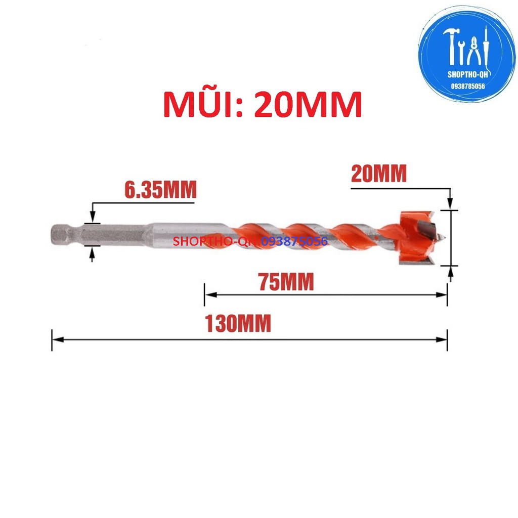 MŨI KHOÉT LỖ GỖ 16MM,18MM,20MM,22MM,25MM ĐUÔI LỤC GIÁC CAO CẤP.