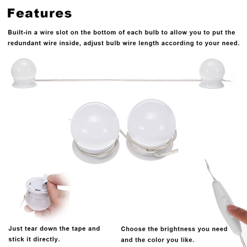 4/6/10 Đèn led usb gắn gương trang điểm phong cách Hollywood và phụ kiện