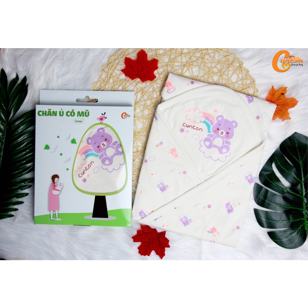 Choàng ủ bé sơ sinh 2 lớp cotton nhập Cún con