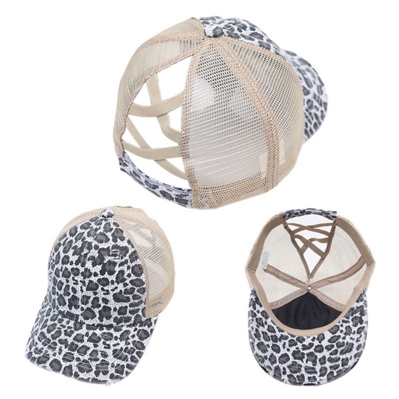 Mũ lưỡi trai phối lưới hở lưng in họa tiết da báo cá tính cho nữ