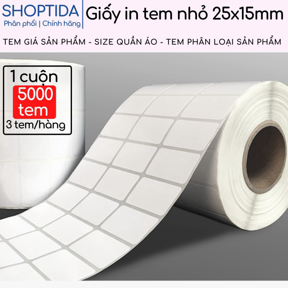 PBO Tem 25x15mm dán mác sản phẩm, tem phụ, tem nhỏ, in nhiệt decal Shoptida 5000 tem/cuộn 50 YC8