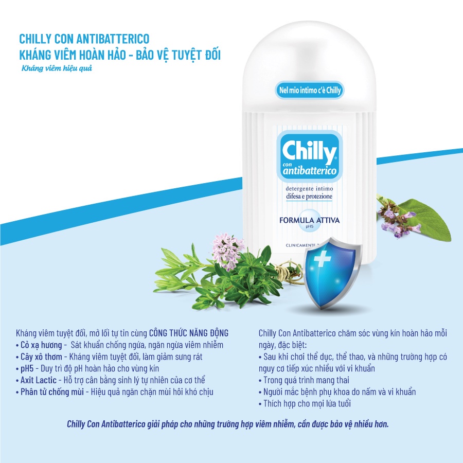 Chilly - Dung dịch vệ sinh phụ nữ số 1 tại Italy - Lọ 200ml - Hàng nhập khẩu chính hãng