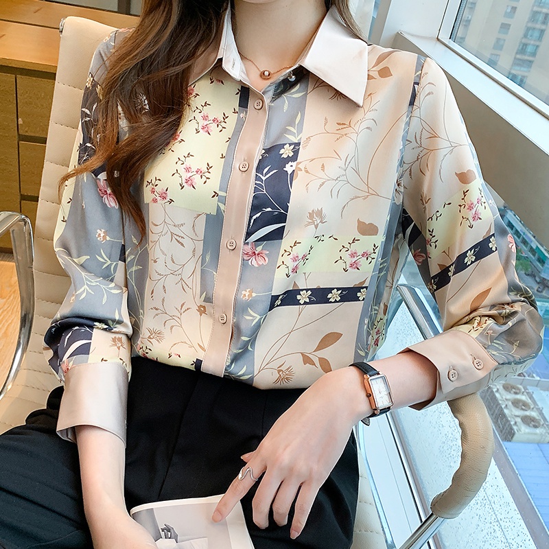 Áo Sơ Mi Chiffon Tay Dài In Họa Tiết Vintage Thời Trang Mùa Thu Cho Nữ