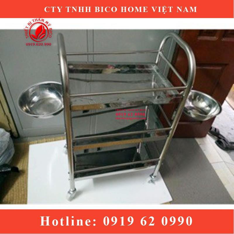 [Kèm 2 Bát] Xe Đẩy Đồ Inox 3 Tầng Inox 304 Cho Spa Và Thẩm Mỹ Viên