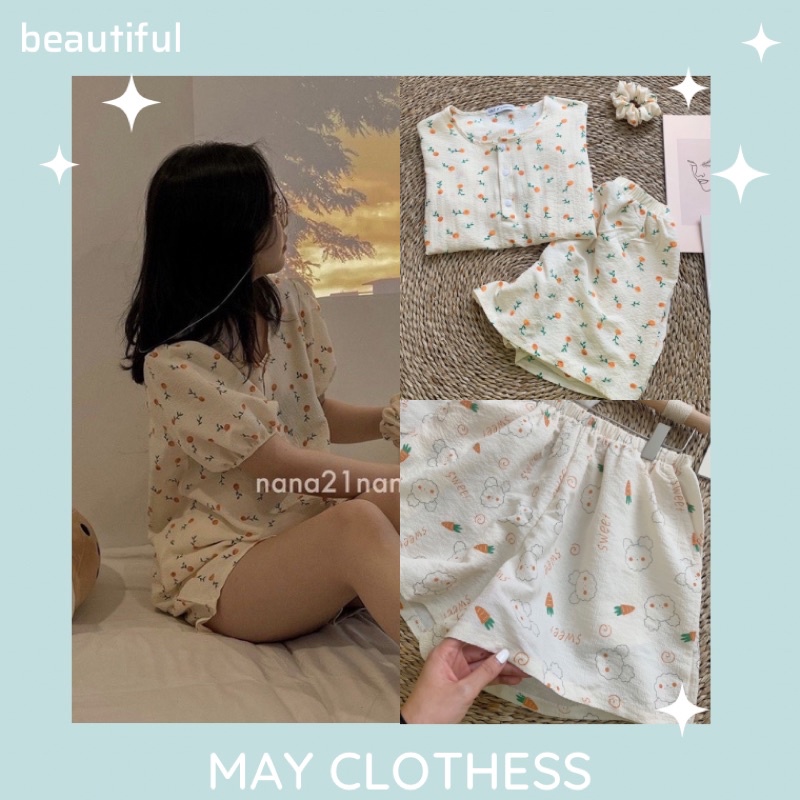 Set bộ ngủ xốp dễ thương kèm chun cổ tròn nhiều hình