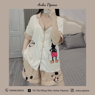 Bộ đồ ngủ, bộ mặc nhà Pijama lụa latin tay cộc quần sooc họa tiết dễ thương