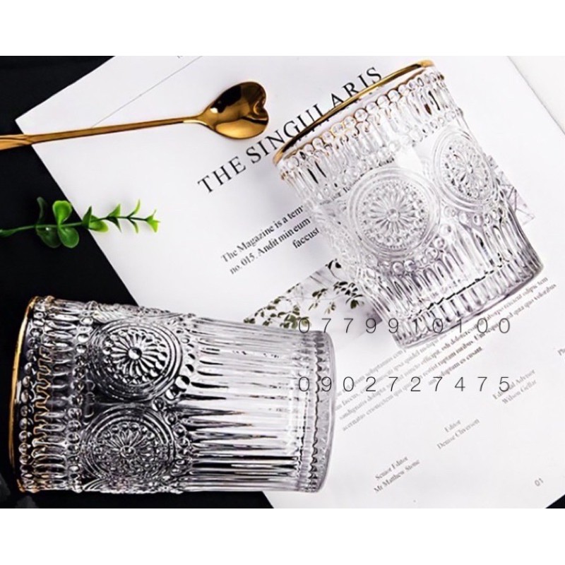 Ly thuỷ tinh RETRO TRẮNG - VÀNG - VIỀN VÀNG