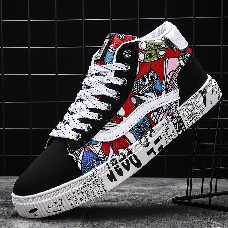 Giày Thể Thao Vans Vải Canvas Cổ Cao In Họa Tiết Graffiti Thời Trang Mùa Thu Cho Nam