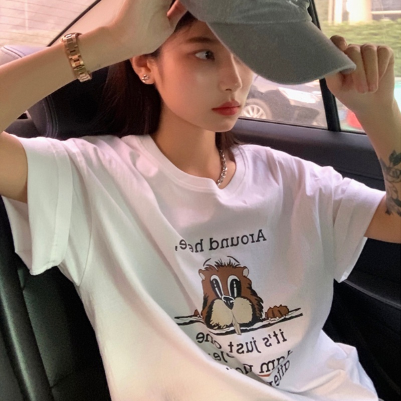 NRVP Áo Thun Nữ Ngắn Tay In Chữ Phong Cách Hàn Quốc