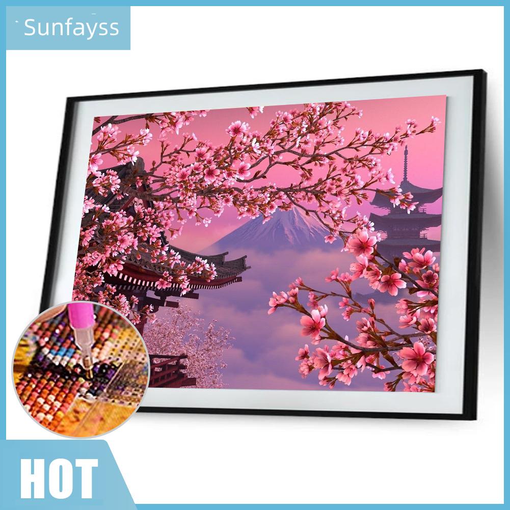 Tranh đính đá kim cương toàn bộ 5D DIY hình phong cảnh hoa đào