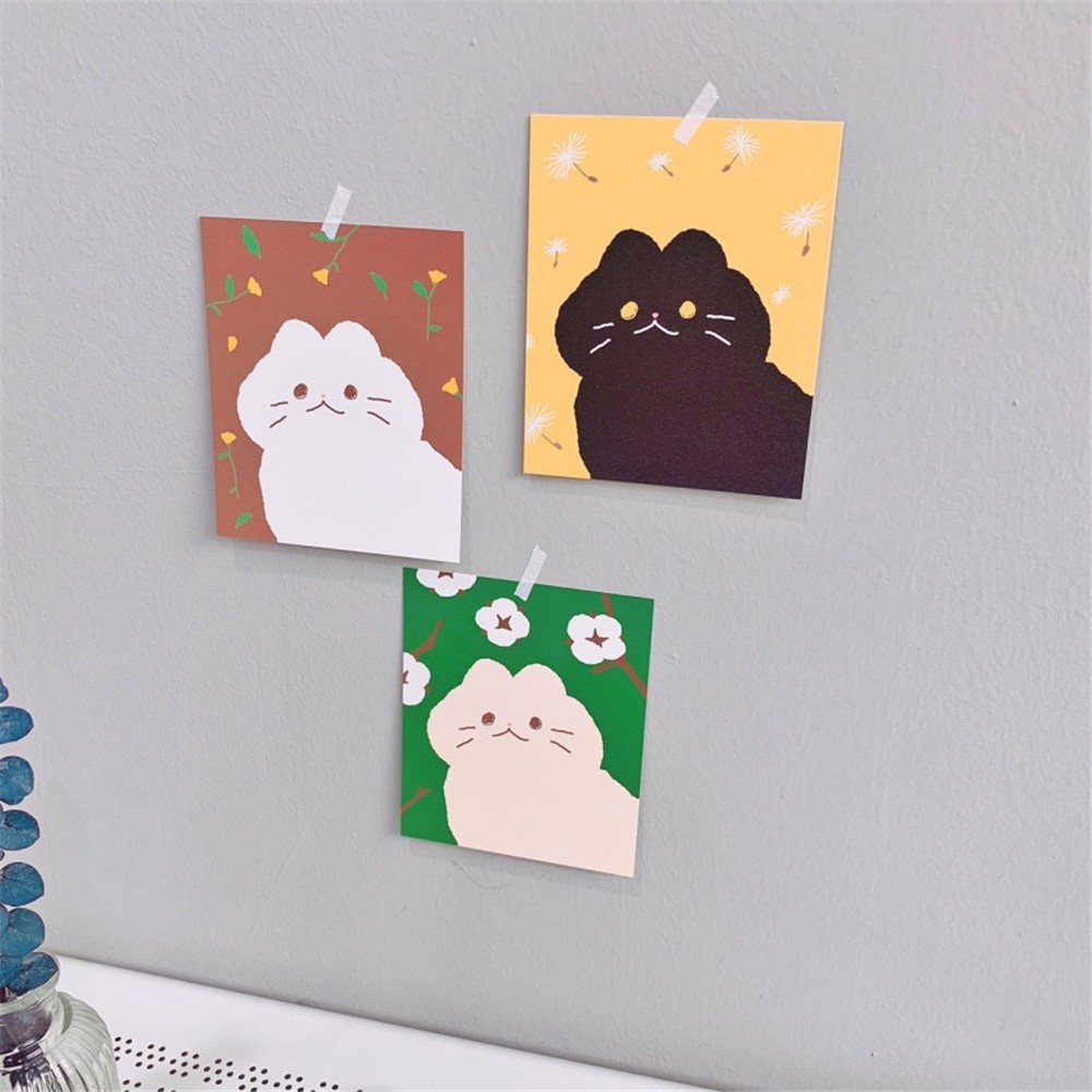 Cod In Stock New 3Pcs Cute Color Lazy Cat Flower Card Postcard INS Wall Decoration Small Poster Healing Girl