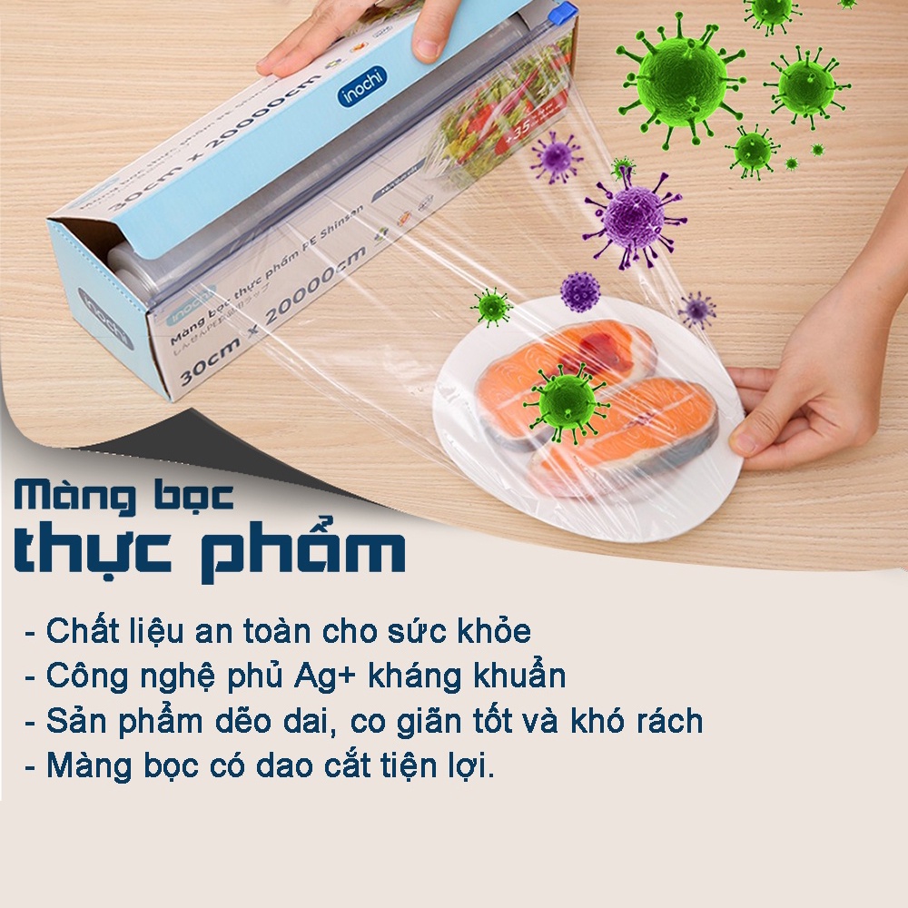 Màng Bọc Thực Phẩm Shinsen INOCHI - Màng PE Co Giãn Loại Hộp Có Dao Cắt Bảo Quản Thức Ăn