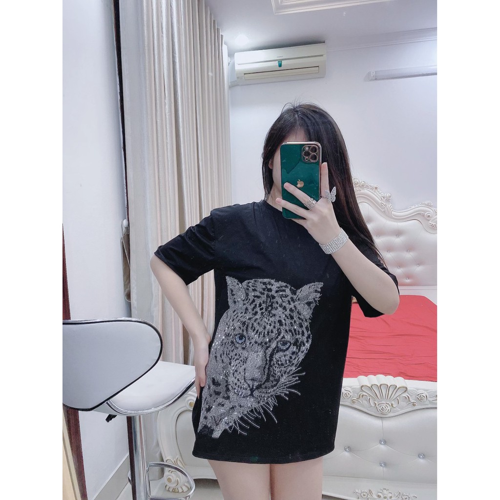 Áo phông nữ đính đá hổ mắt xanh nam nữ fom rộng cao cấp [XEM CLIP Ạ | BigBuy360 - bigbuy360.vn