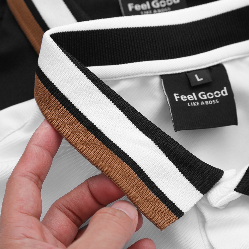 Áo Polo Nam đẹp FEDEER  basic -Áo thun nam có cổ trụ bẻ, thêu hình sọc cổ xếp ly vải cá sấu FEEL GOOD