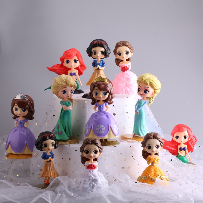 Mô Hình Búp Bê Công Chúa Anna Elsa Nàng Tiên Cá Alice Lọ Lem Nàng Tiên Cá Disney Trang Trí Bánh Kem Cho Bé