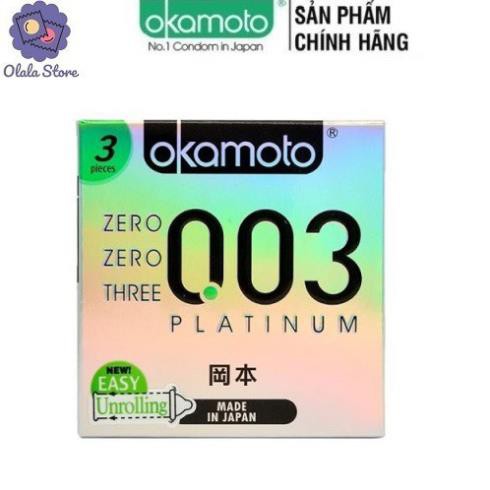 Bao Cao Su Okamoto Platinum 003 [CHÍNH HÃNG] , Nhật Bản, Hộp 3 cái, Siêu mỏng mềm mại bó sát tăng khoái cảm