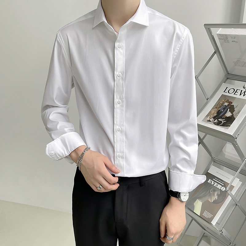 Áo sơ mi nam nữ dài tay Unisex Basic TRƠN Form Slim màu trắng Chất cotton lụa mịn mát