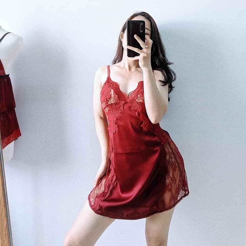 Váy ngủ lụa sexy hai dây phối ren hông với 3 màu gợi cảm BT020