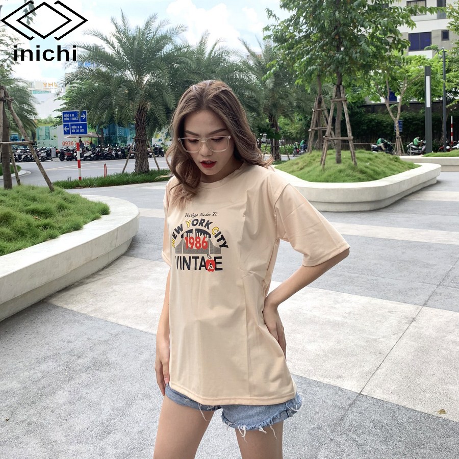 Áo thun tay lỡ form rộng INICHI A597 phong cách Unisex cho cả nam nữ in chữ VINTAOE