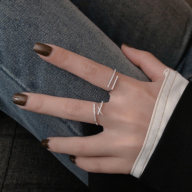 Bộ 2 nhẫn bạc nữ đính đá Bibi silver có thể tự điều chỉnh sz tay - hàng sẵn nhiều, sỉ ib