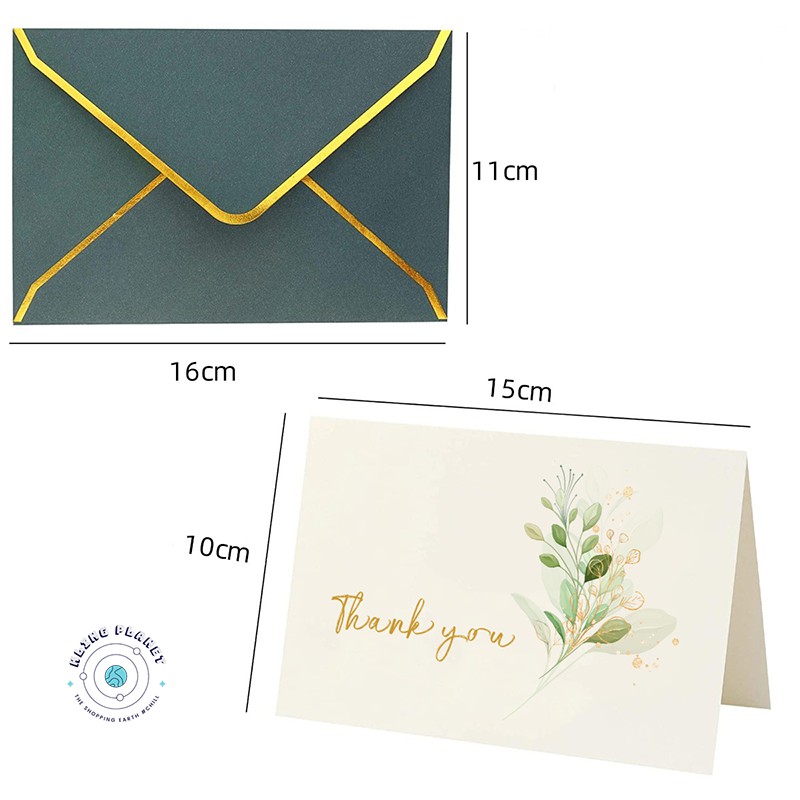 Thiệp Thank You trắng phong bì xanh viền gold 16x11cm xinh đẹp, sang trọng
