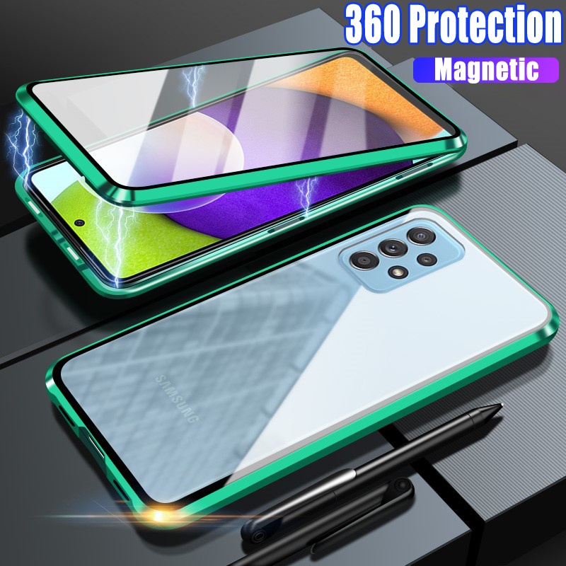 Ốp Điện Thoại Hai Mặt Kính Viền Kim Loại Từ Tính Bảo Vệ 360 Độ Cho Samsung Galaxy A12 M12 A13 A22 M32 A32 4GS A33 A52 A52S A53 5G Sự Bảo Vệ