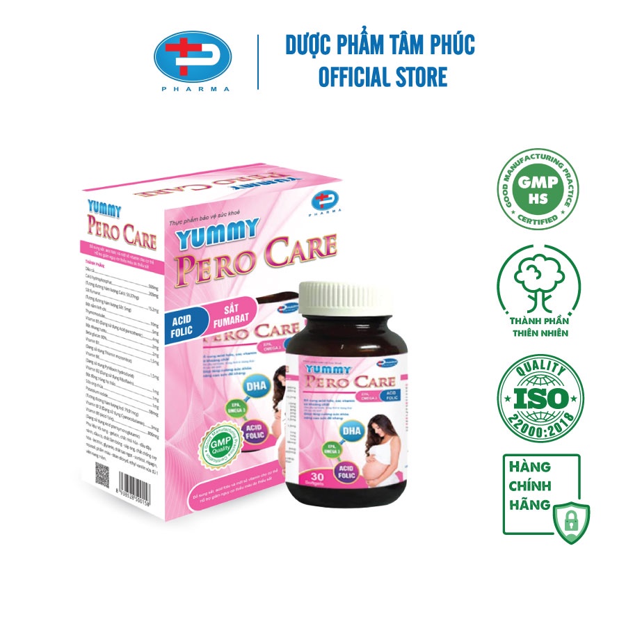 Viên Uống TÂM PHÚC PHARMA Yummy Pero Care Giúp Bổ Sung Sắt Giảm Nguy Cơ Thiếu Máu Tăng Cường Sức Khỏe Hiệu Quả