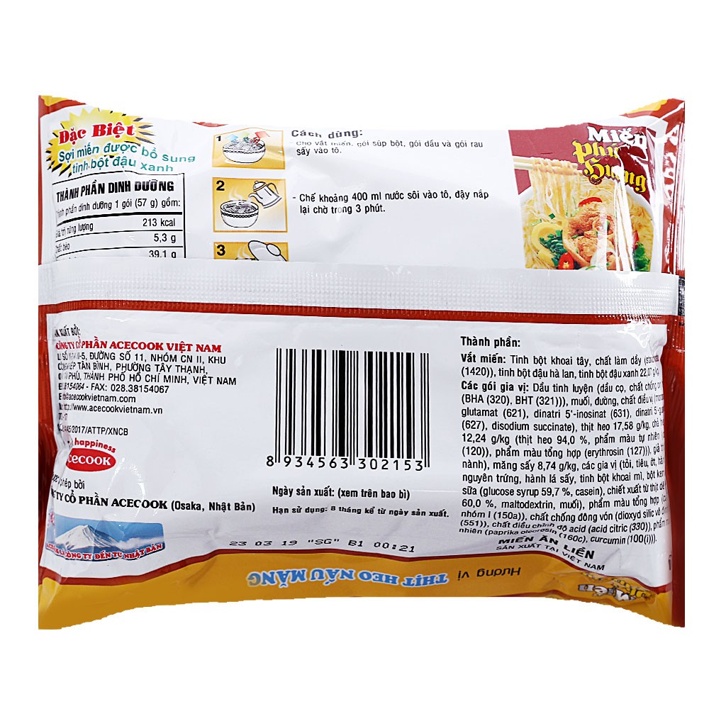 Miến Phú Hương Vị Thịt Heo Nấu Măng Thùng 24 Gói x 57g/gói